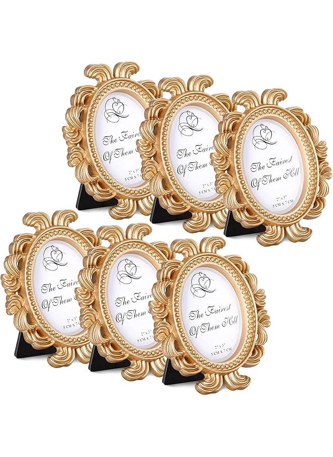 erorex Vintage Picture Frame 2X3 Antique Photo Frame Mini Picture Frame Baroque Place Card Photo Holder Resin Oval Frame Table Top Display Frame Party Decorations Resin Frame Gold 6 Pieces  - Image 1