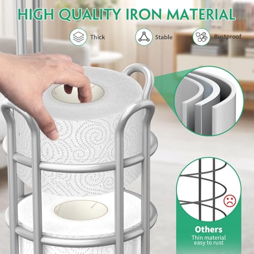 TomCare Toilet Paper Holder Stand with Storage Shelf Tissue Paper Roll Dispenser Free Standing 4 Raised Feet Toilet Paper Storage Metal Bathroom Organizers and Storage - Image 3