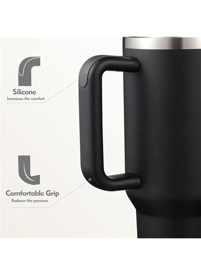 ميكسد 40 أوقية غطاء مع مقبض وغطاء القش، الفولاذ المقاوم للصدأ فراغ معزول غطاء للشاي المثلج الماء من القهوة، يبقي البارد لمدة 12 ساعة أو الساخنة لمدة 6 ساعات (أسود) - Image 2