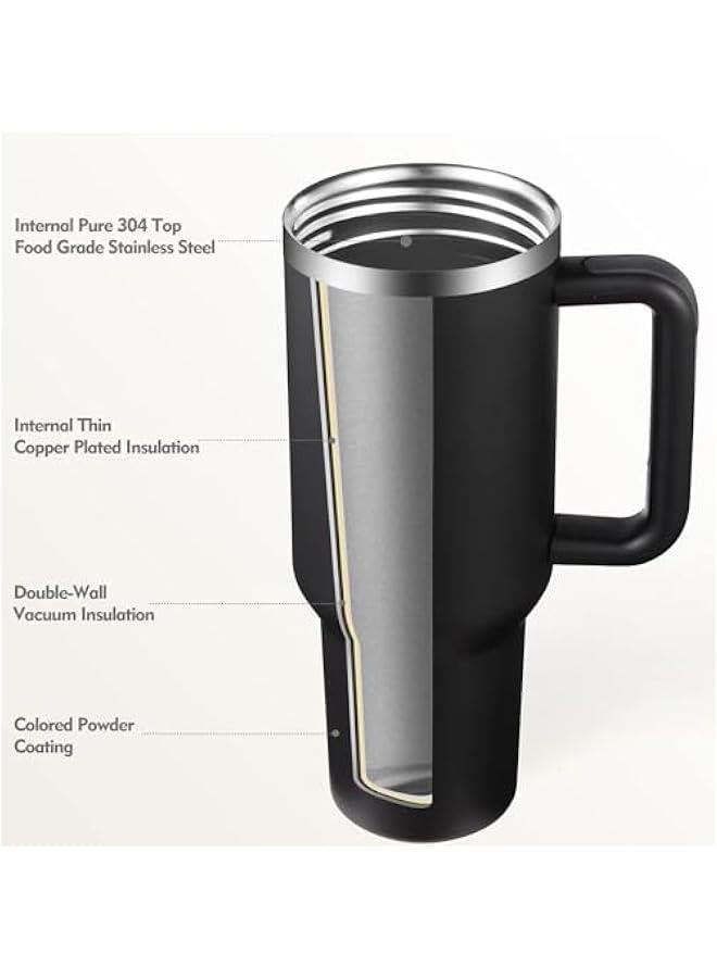 ميكسد 40 أوقية غطاء مع مقبض وغطاء القش، الفولاذ المقاوم للصدأ فراغ معزول غطاء للشاي المثلج الماء من القهوة، يبقي البارد لمدة 12 ساعة أو الساخنة لمدة 6 ساعات (أسود) - Image 4