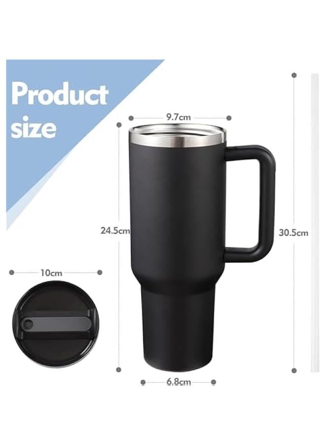 ميكسد 40 أوقية غطاء مع مقبض وغطاء القش، الفولاذ المقاوم للصدأ فراغ معزول غطاء للشاي المثلج الماء من القهوة، يبقي البارد لمدة 12 ساعة أو الساخنة لمدة 6 ساعات (أسود) - Image 5