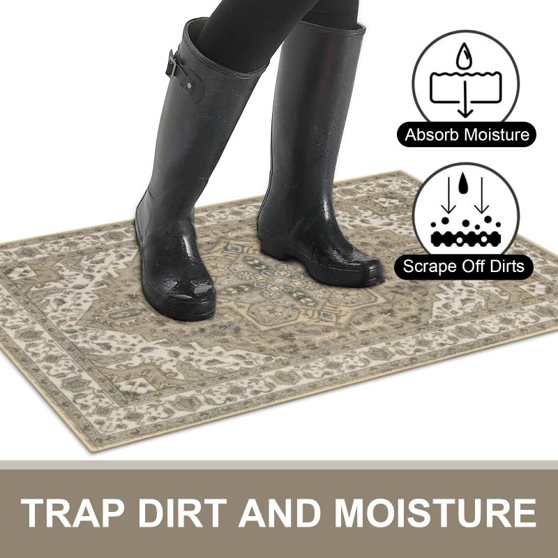 Collive Washable Indoor Doormat, Non Slip Retro Floor Mat 20" x 32" Small Mat Quick Absorbent Entrance Rug Distressed Taupe Front Door Mat, Welcome Mats Entryway Rug Doormats for Kitchen Home Patio - Image 4