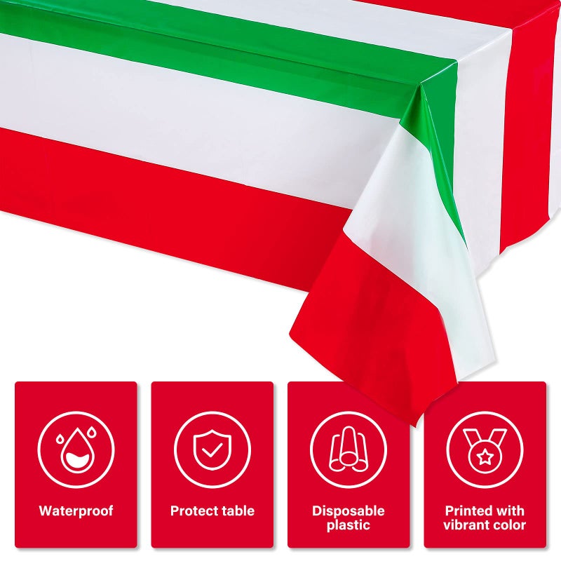 Tatuo 3 Pieces Italian Flag Rectangular Tablecloth Decorations Plastic Red White and Green Italian Flag Design Table Cover for Party Family Gathering Kitchen Dining Decoration and Supplies 54 x 108 Inch - Image 3