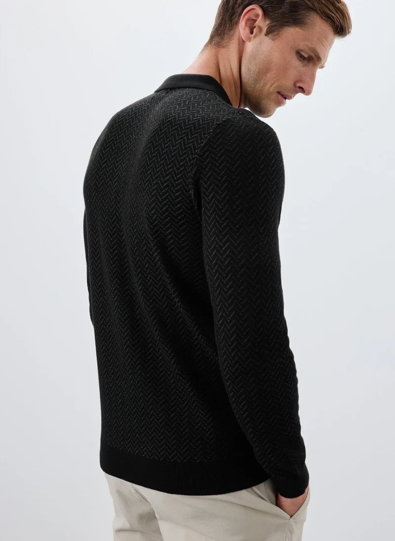 Matalan Black Smart Chevron Polo Shirt