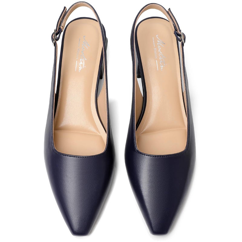 Mostrin Navyblue Slingback Heels for Women Block Chunky Low Heel Pumps Closed Toe Dress Shoes for Casual Work Office Daily Wedding - Image 5