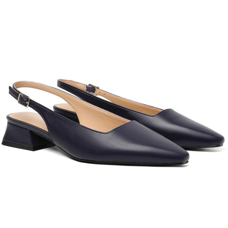 Mostrin Navyblue Slingback Heels for Women Block Chunky Low Heel Pumps Closed Toe Dress Shoes for Casual Work Office Daily Wedding - Image 1