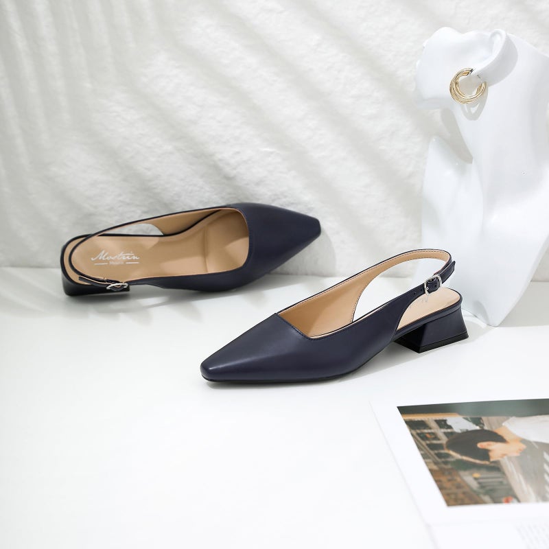 Mostrin Navyblue Slingback Heels for Women Block Chunky Low Heel Pumps Closed Toe Dress Shoes for Casual Work Office Daily Wedding - Image 3