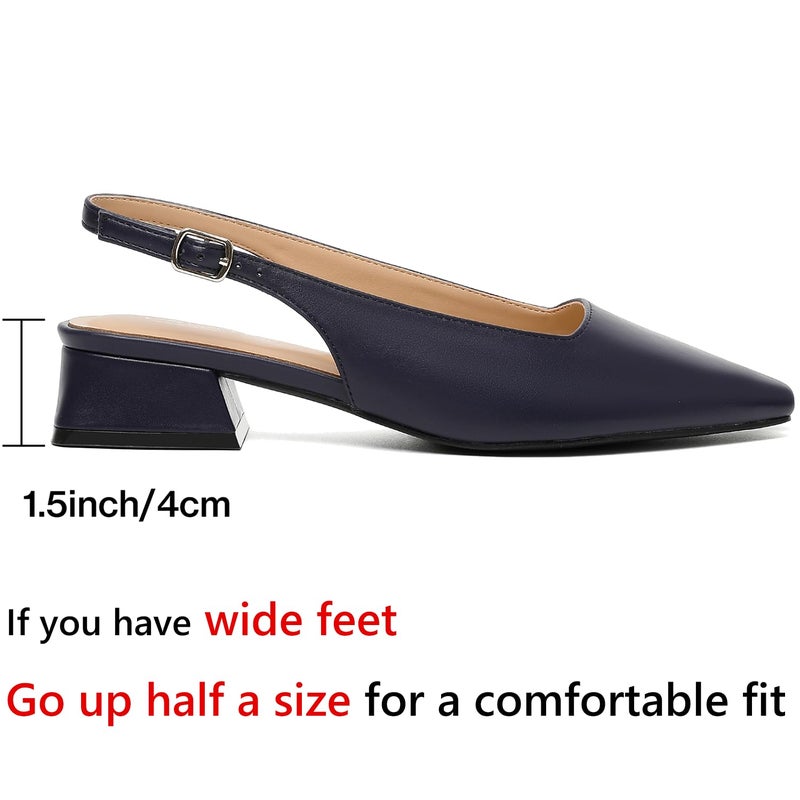 Mostrin Navyblue Slingback Heels for Women Block Chunky Low Heel Pumps Closed Toe Dress Shoes for Casual Work Office Daily Wedding - Image 4
