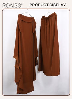 roaiss 2-Piece Casual Loose Set Muslim Women's Long Top and Elastic Waist Skirt Wrist Splice Tight Fashion Versatile Set  - Image 4