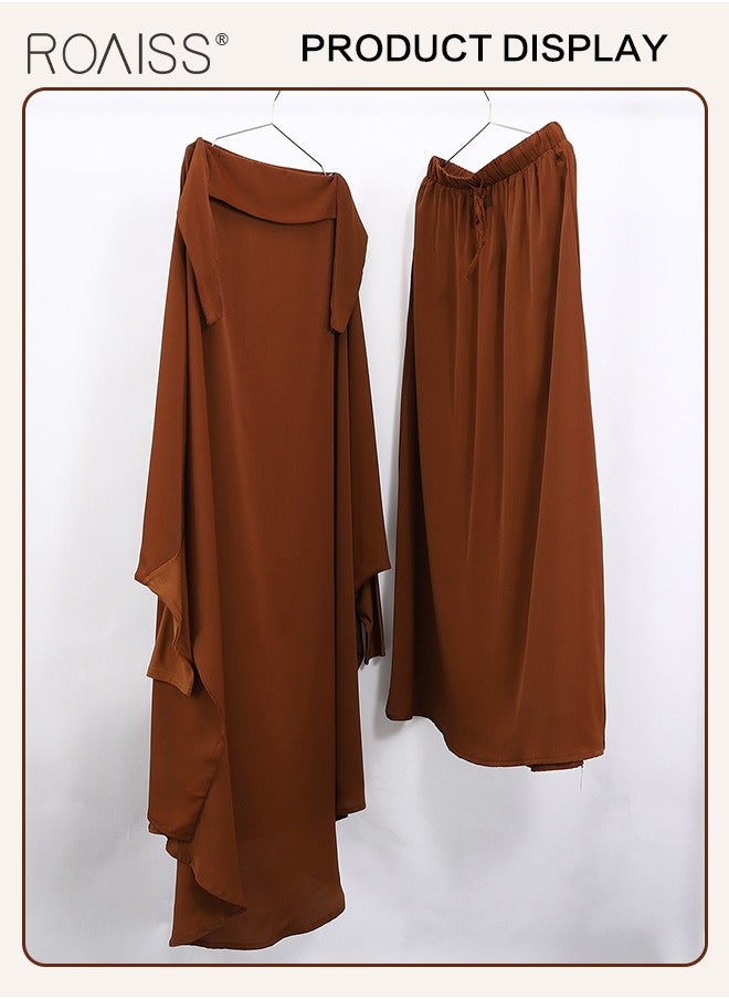 roaiss 2-Piece Casual Loose Set Muslim Women's Long Top and Elastic Waist Skirt Wrist Splice Tight Fashion Versatile Set  - Image 4