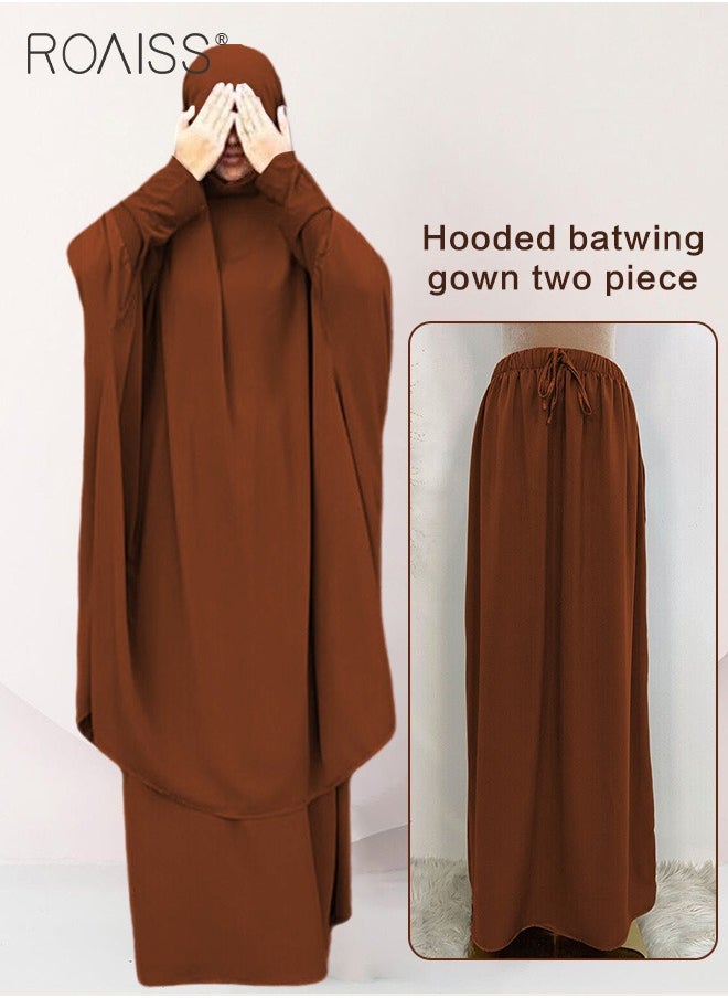 roaiss 2-Piece Casual Loose Set Muslim Women's Long Top and Elastic Waist Skirt Wrist Splice Tight Fashion Versatile Set  - Image 5