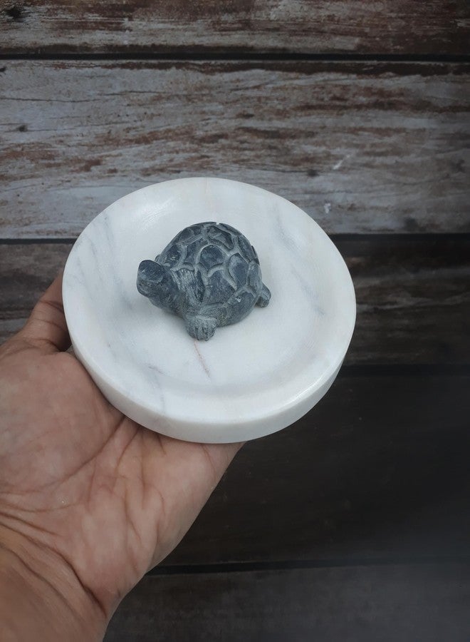 KRAFT CLOUDS Feng Shui Stone Tortoise with Plate - Kachua with Marble Pond Bowl - Symbol of Wealth and Good Luck (Small Size Showpiece for Pooja & Home Decor) - Image 2