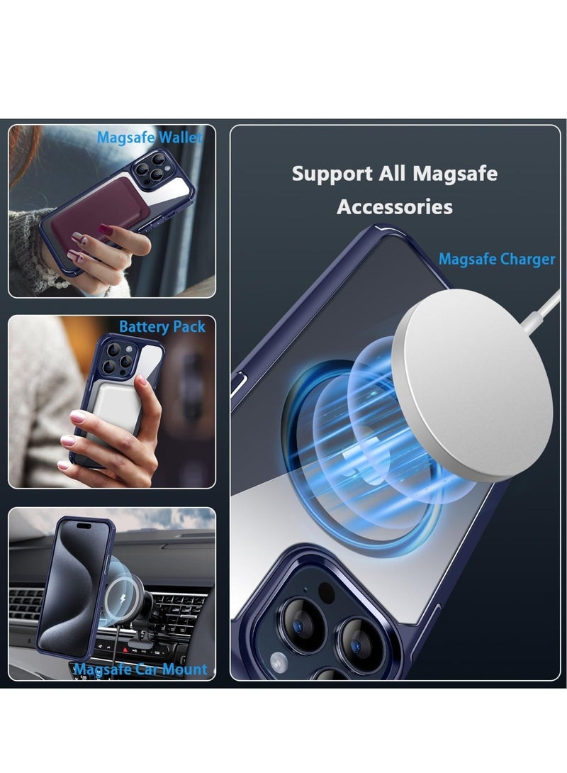 Captaintech Designed for iPhone 15 Pro Max 6.7-inch Magnetic case Compatible with Magsafe Defender Military Shockproof,Hard Back Case,Ultra-Thin Crystal Back-Anti-Scratch Cover-Blue - Image 3
