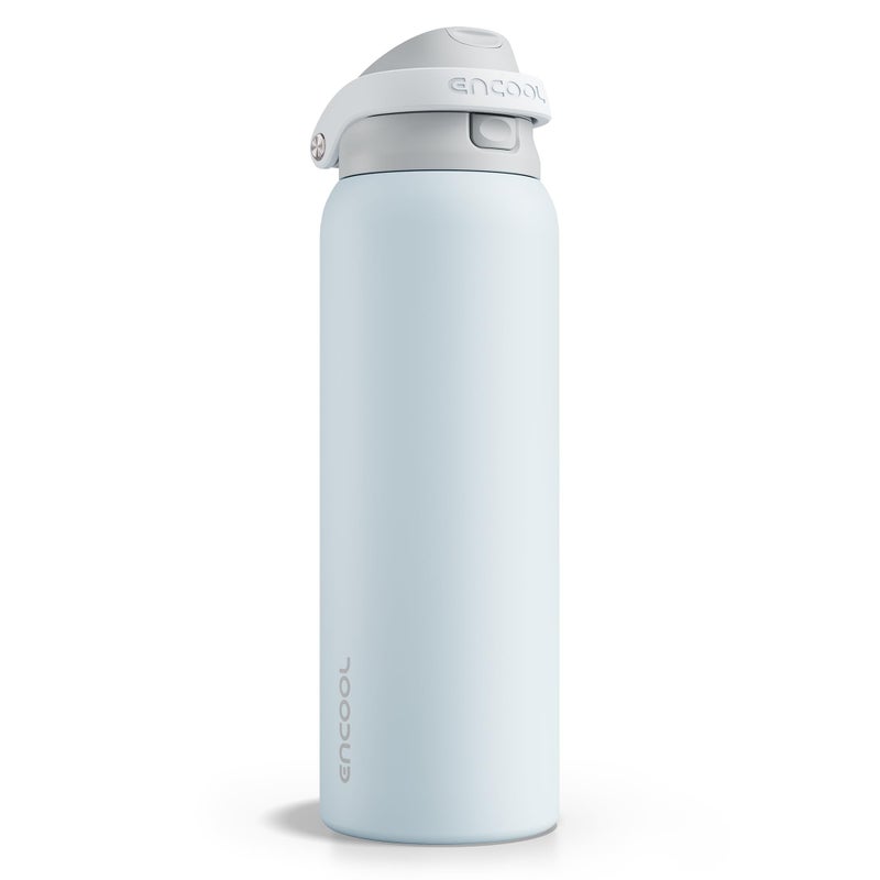 ENCOOL Leakproof Insulated Water Bottle with Straw Dual-Sip Water Bottle Bag-Safe Design for Work, Commute & Gym â€“ Keeps Drinks Cold All Day, 40 oz, Misty Grey - Image 1