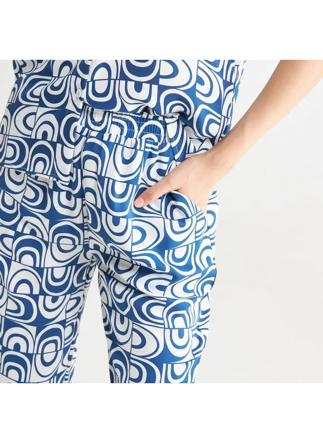 FAV All-Over Print Wide Leg Pants with Elasticated Waistband and Pockets