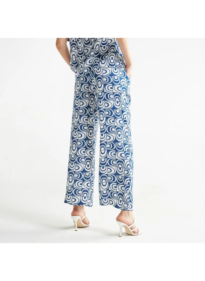 FAV All-Over Print Wide Leg Pants with Elasticated Waistband and Pockets