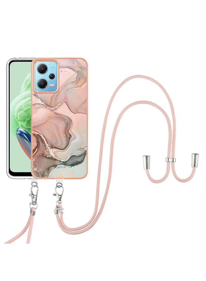 The Bros Case For Xiaomi Poco X5 5G Electroplating Marble Dual-side IMD Phone Case with Lanyard