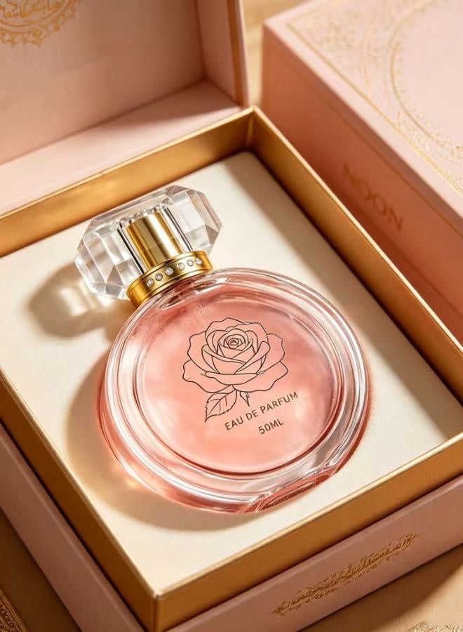 عطر ورد بالبريق الوردي للسيدات العربية سعة 50 مل برائحة زهور وفاكهة تدوم طويلًا، زجاج عطر كريستال بغطاء مرصع بالألماس، هدية فاخرة مثالية لعيد الميلاد والأعياد - Image 5