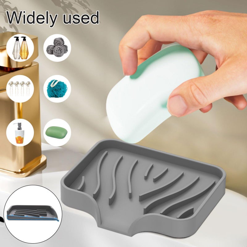 STORE 2508 Store2508 Pack of 3 Silicone Soap Dish, Kitchen Sink Organizer Tray, Sponge Holder Kitchen Soap Tray Organizer Dish Soap Sponge Tray Bar Soap Holder Self Draining Soap Dish for Shower Bathroom Grey - Image 5