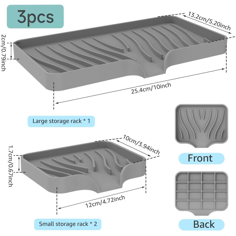 STORE 2508 Store2508 Pack of 3 Silicone Soap Dish, Kitchen Sink Organizer Tray, Sponge Holder Kitchen Soap Tray Organizer Dish Soap Sponge Tray Bar Soap Holder Self Draining Soap Dish for Shower Bathroom Grey - Image 2