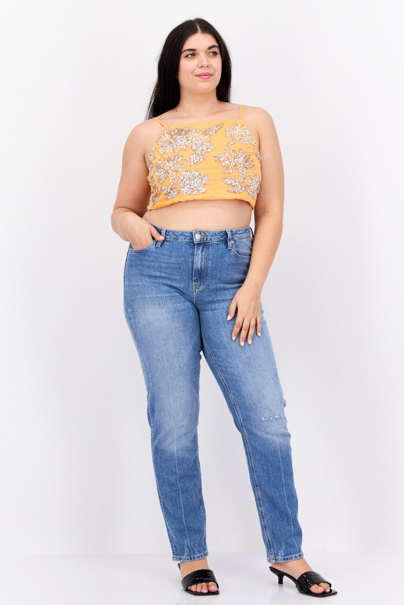 Asos Design Women Square Neck Sleeveless Embellished Wrap Top, Orange - Image 3