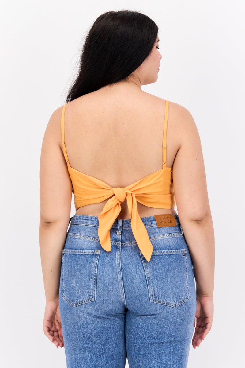 Asos Design Women Square Neck Sleeveless Embellished Wrap Top, Orange - Image 4