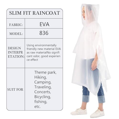 Optifit Hooded Raincoat, Reusable EVA Raincoats with Hood Unisex Rain Ponchos Standard Length Waterproof Rain Coat for Camping, Hiking, Music Festival & Outdoor Activities (White) Free Size - Image 3