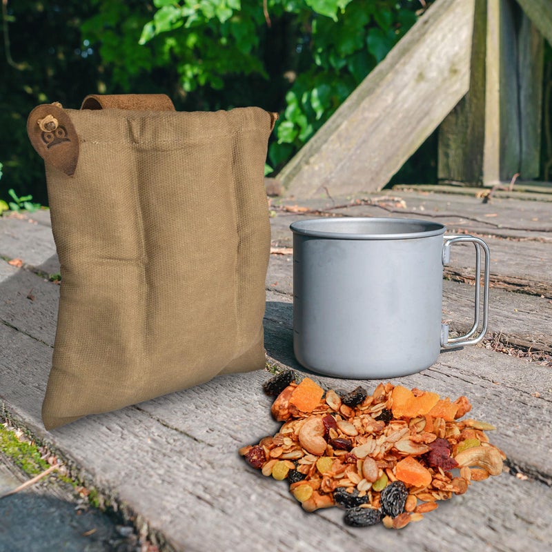 Hide & Drink, Foraging Pouch (Collapsible) for Hiking, Treasures & Seashells Bag, Easy Looping Around Belts, Grocery Storage, Waxed Canvas, Handmade, Fatigue - Image 3