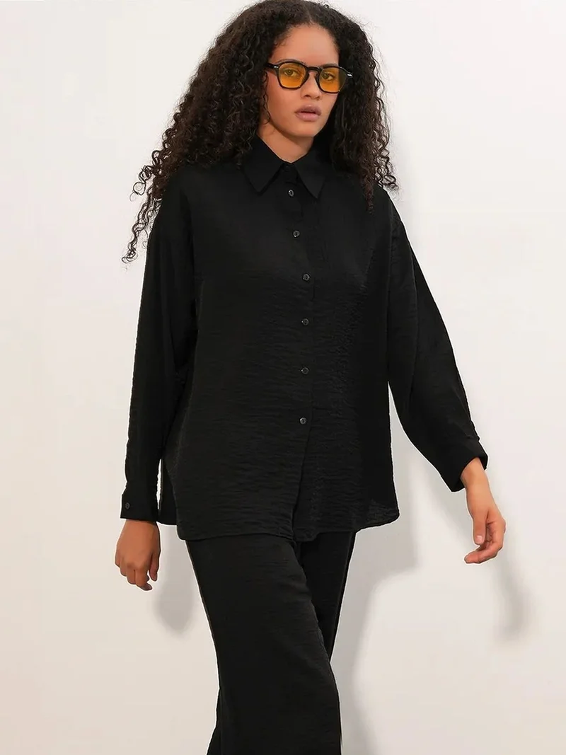 Big Dart Black BDART Textured Button-Up Long Sleeve Shirt for Women | Best Price UAE