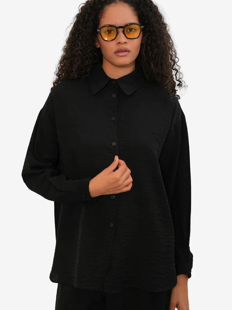 Big Dart Black BDART Textured Button-Up Long Sleeve Shirt for Women | Best Price UAE