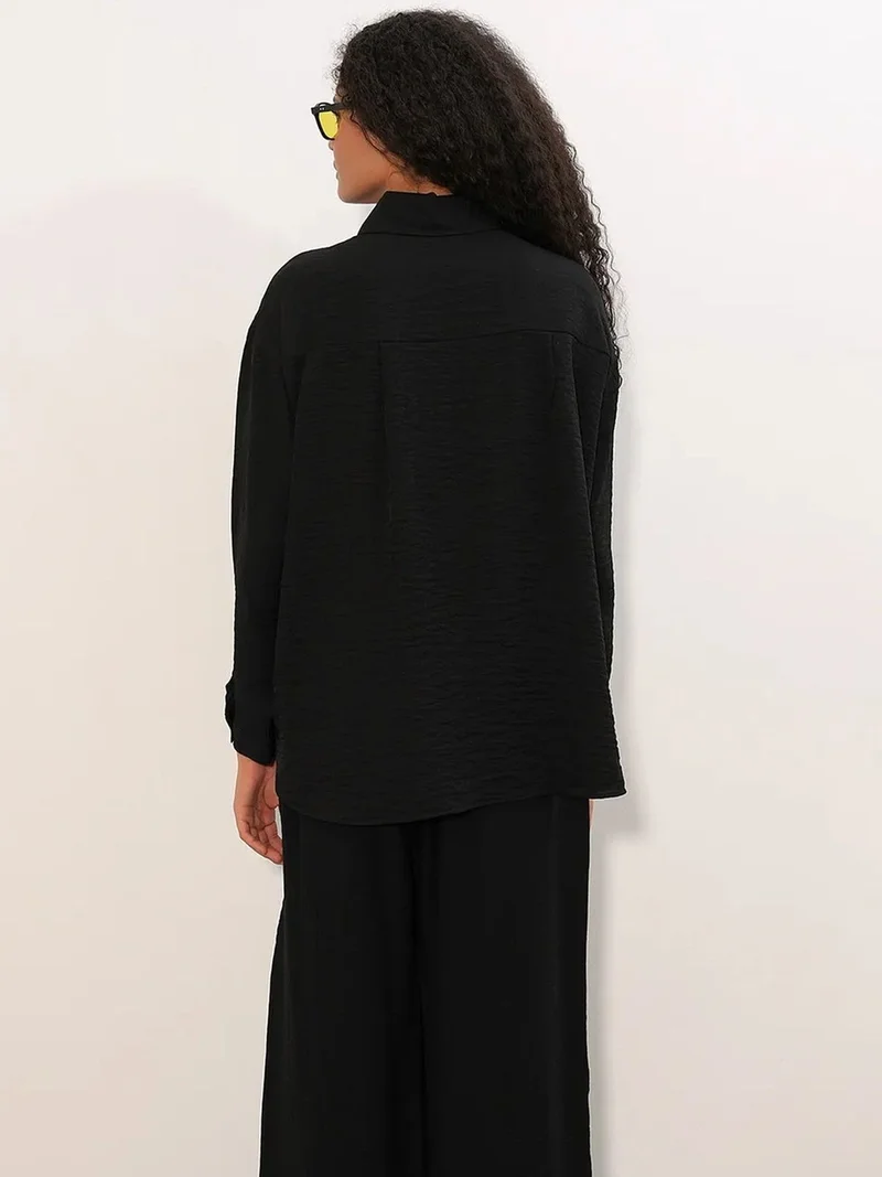 Big Dart Black BDART Textured Button-Up Long Sleeve Shirt for Women | Best Price UAE