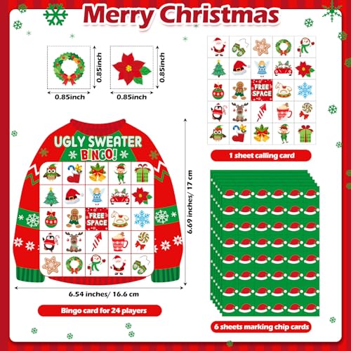 Blosssound Christmas Bingo Game for Kids Adults 24 Players Ugly Sweater Holiday Party Game Cards Set Family Xmas Activities Classroom Office Party Supplies - Image 5
