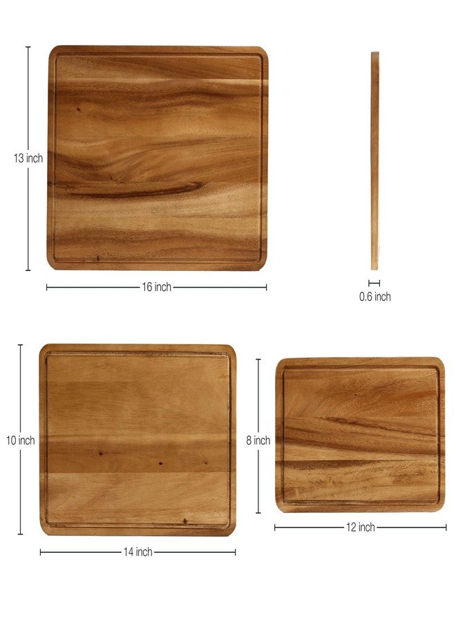 Sango Acacia Cutting Board Set with Juice Grooves and Stand, 3-Piece- Wood Chopping Boards, Stackable & Reversible for Kitchen, Non-Toxic, Perfect as Butcher Block Countertop, Atelier - Image 2