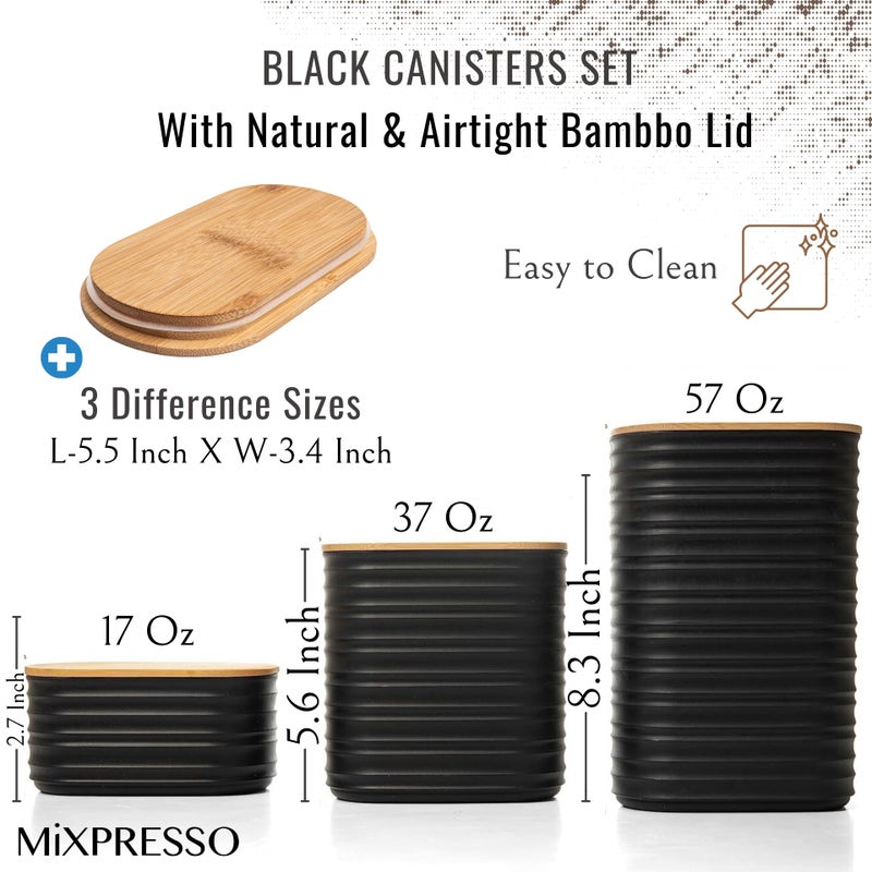Mixpresso Black Canisters Sets for the Kitchen â€“ 3-Piece Airtight Plastic Sugar Container Set with Bamboo Lids in Three Different Sizes â€“ Decorative Modern Storage Jars for Coffee, Tea & Countertops - Image 2