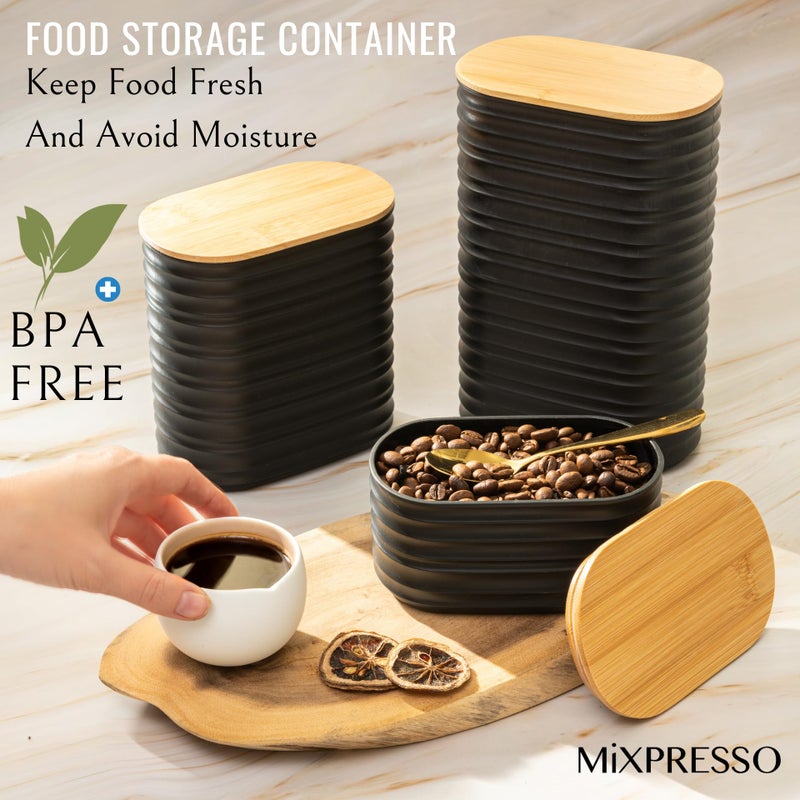 Mixpresso Black Canisters Sets for the Kitchen â€“ 3-Piece Airtight Plastic Sugar Container Set with Bamboo Lids in Three Different Sizes â€“ Decorative Modern Storage Jars for Coffee, Tea & Countertops - Image 4