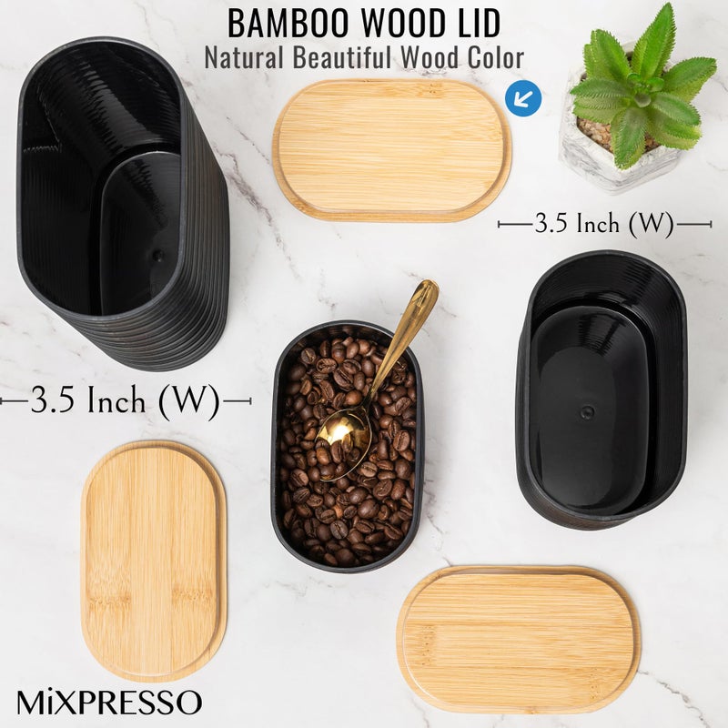 Mixpresso Black Canisters Sets for the Kitchen â€“ 3-Piece Airtight Plastic Sugar Container Set with Bamboo Lids in Three Different Sizes â€“ Decorative Modern Storage Jars for Coffee, Tea & Countertops - Image 3