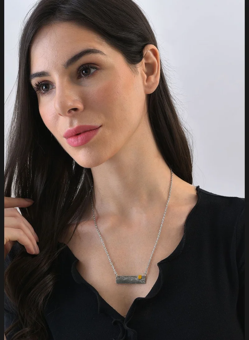 SOHI Silver Plated Designer Stone Pendant Chain