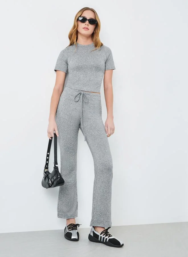 Take Two Grey Solid Short Sleeve T-Shirt and Pants Co-Ords
