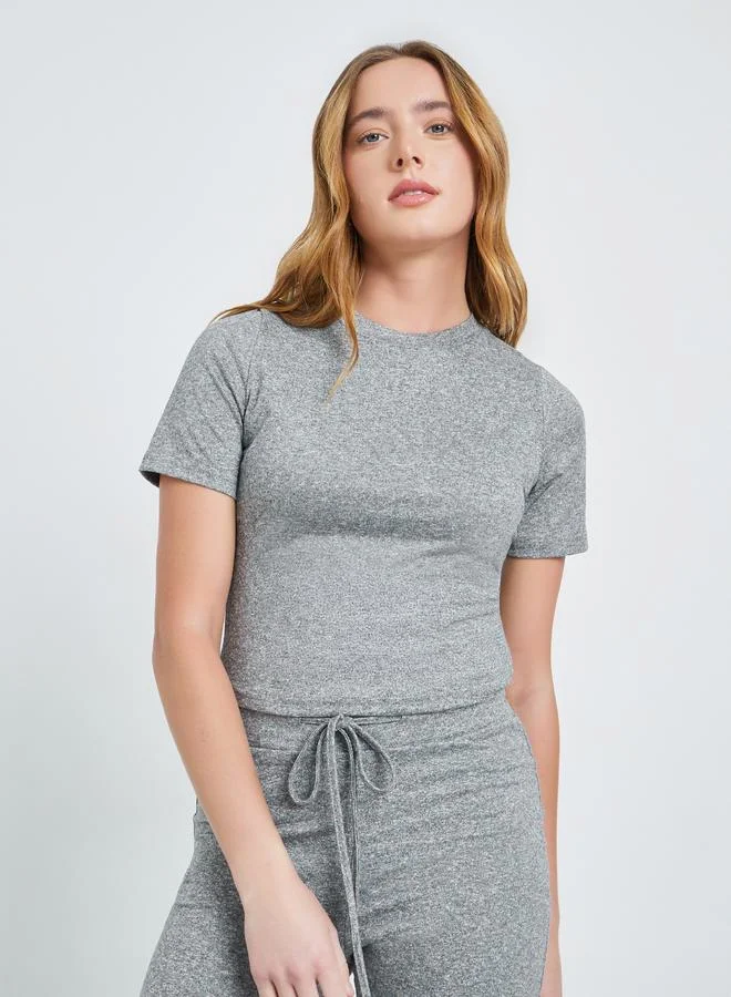 Take Two Grey Solid Short Sleeve T-Shirt and Pants Co-Ords