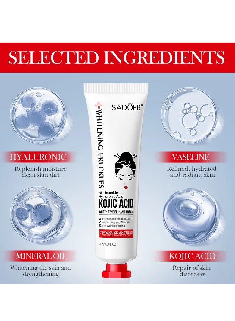 SADOER Kojic Acid Hand Cream 30g Skin Brightening Cream for Dark Hands Moisturizing Hand Care Spot Removal Anti Aging  - Image 3