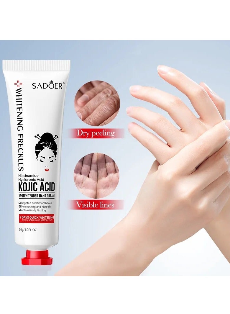 SADOER Kojic Acid Hand Cream 30g Skin Brightening Cream for Dark Hands Moisturizing Hand Care Spot Removal Anti Aging  - Image 4