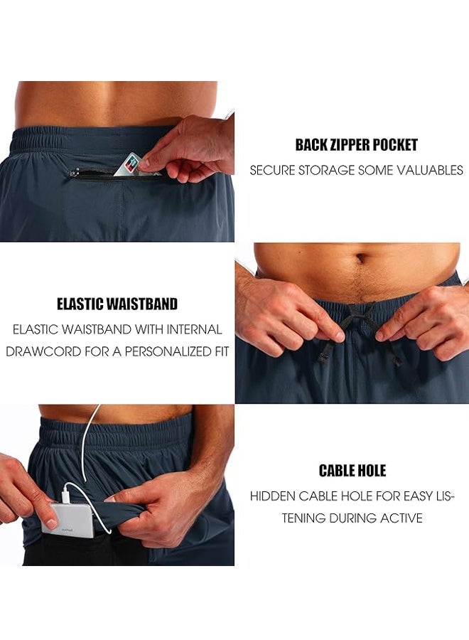 Men's 2 in 1 Running Shorts Quick Dry Gym Athletic Workout Shorts for Men with Phone Pockets - Image 5
