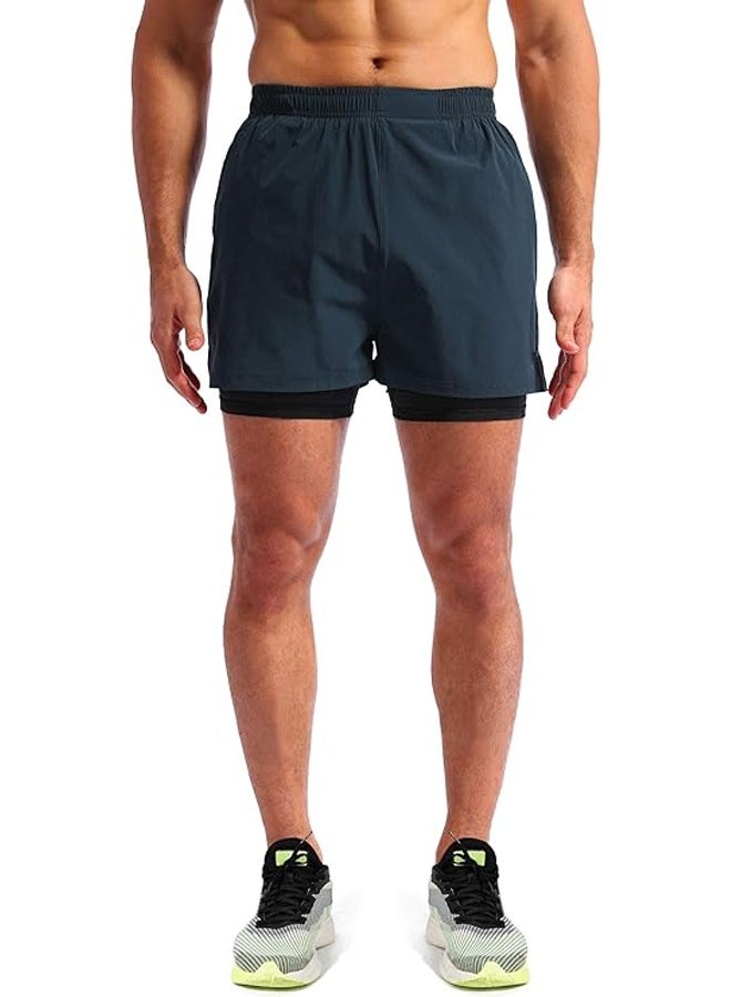 Men's 2 in 1 Running Shorts Quick Dry Gym Athletic Workout Shorts for Men with Phone Pockets - Image 2