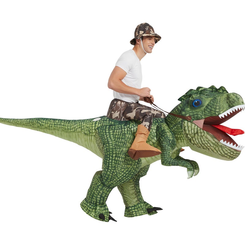One Casa Inflatable Costume Dinosaur Riding T Rex Air Blow up Funny Party Halloween Costume for Adult - Image 1