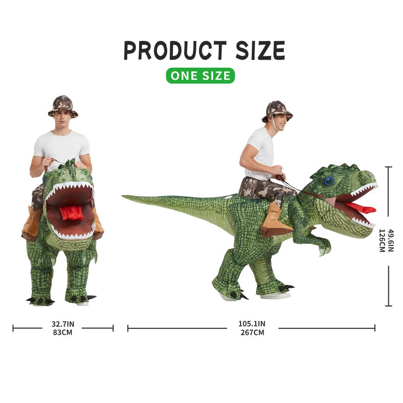 One Casa Inflatable Costume Dinosaur Riding T Rex Air Blow up Funny Party Halloween Costume for Adult - Image 2