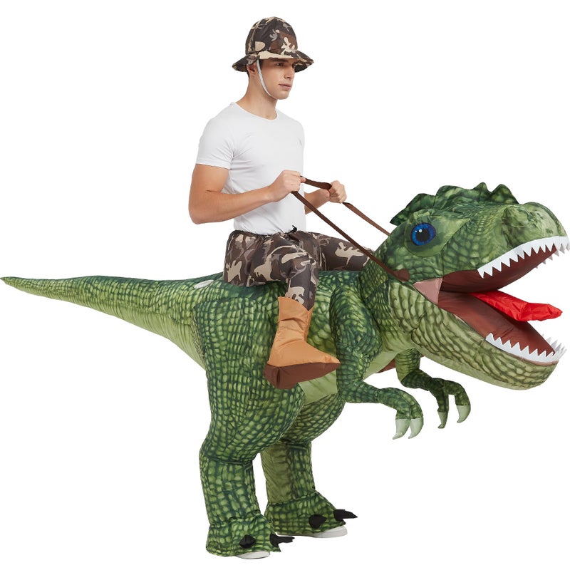 One Casa Inflatable Costume Dinosaur Riding T Rex Air Blow up Funny Party Halloween Costume for Adult - Image 4
