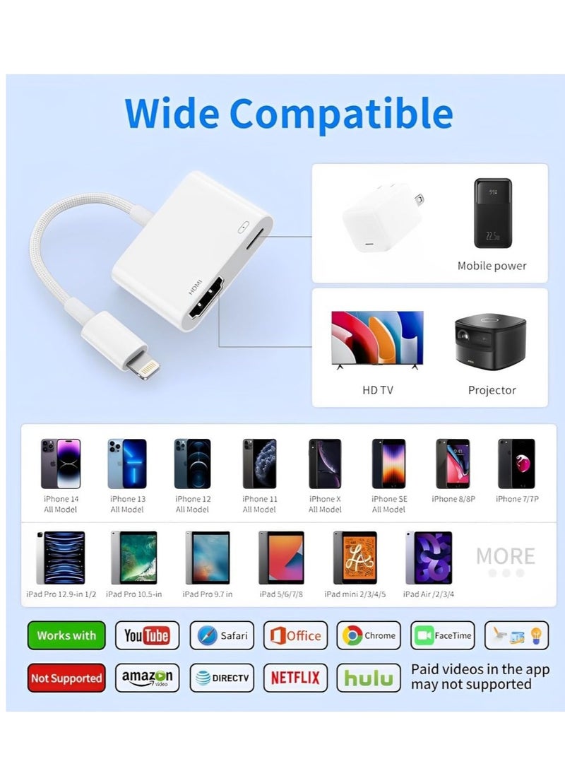 ProOne ProOne PHU550 Lightning to HDMI Digital AV Apple Adapter, 1080P Video & Audio Sync, Charging Port, Apple iPhone HDMI Converter for HD TV/Projector screen/Monitor, Compatible with All iOS Apple TV  - Image 5