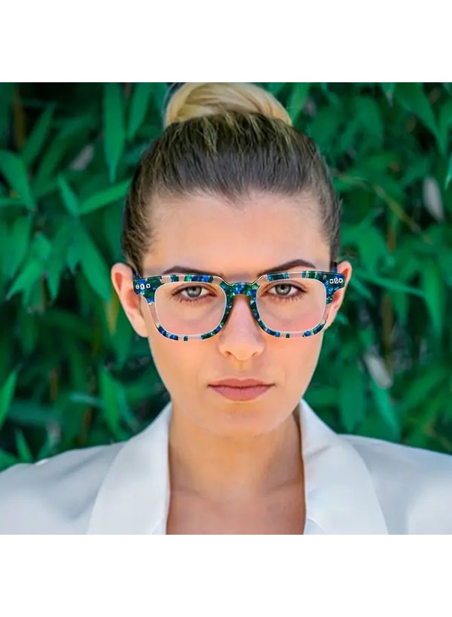 نظارات قراءة بإطار مربع أزرق شفاف، قوة 4.0، مادة البولي كربونات للجنسين - Image 4