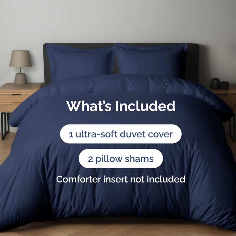 CGK Unlimited Duvet Cover Queen Size Set - Extra Soft Queen Size Duvet Cover - 90"" x 90"" Queen Duvet Cover w/ 2 Pillow Shams - Easy Care & Fade Free - Hotel Luxury Duvet Cover w/ Zipper Closures & Ties (Navy Blue)  - Image 2