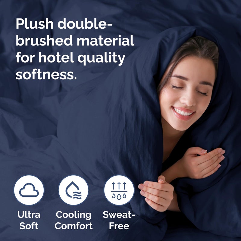 CGK Unlimited Duvet Cover Queen Size Set - Extra Soft Queen Size Duvet Cover - 90"" x 90"" Queen Duvet Cover w/ 2 Pillow Shams - Easy Care & Fade Free - Hotel Luxury Duvet Cover w/ Zipper Closures & Ties (Navy Blue)  - Image 3
